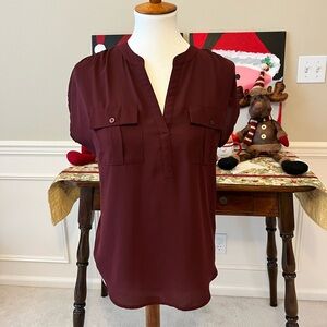 INC International Concepts Mixed-Media Utility Top, Burgundy Color, sz M